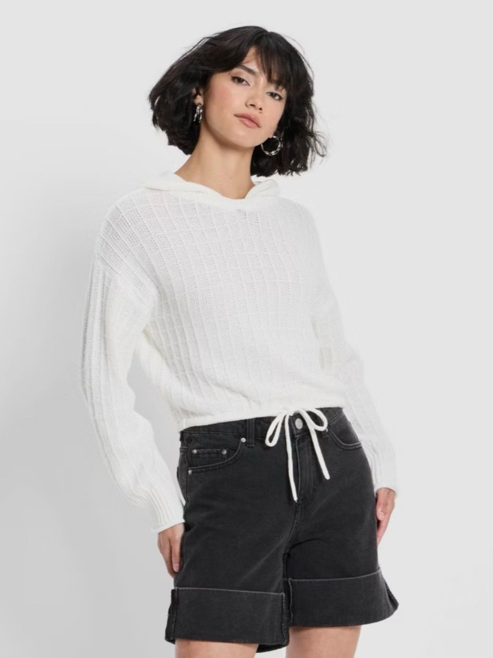 Future Collective Women's Relaxed Textured Hooded Pullover Sweater L NWT